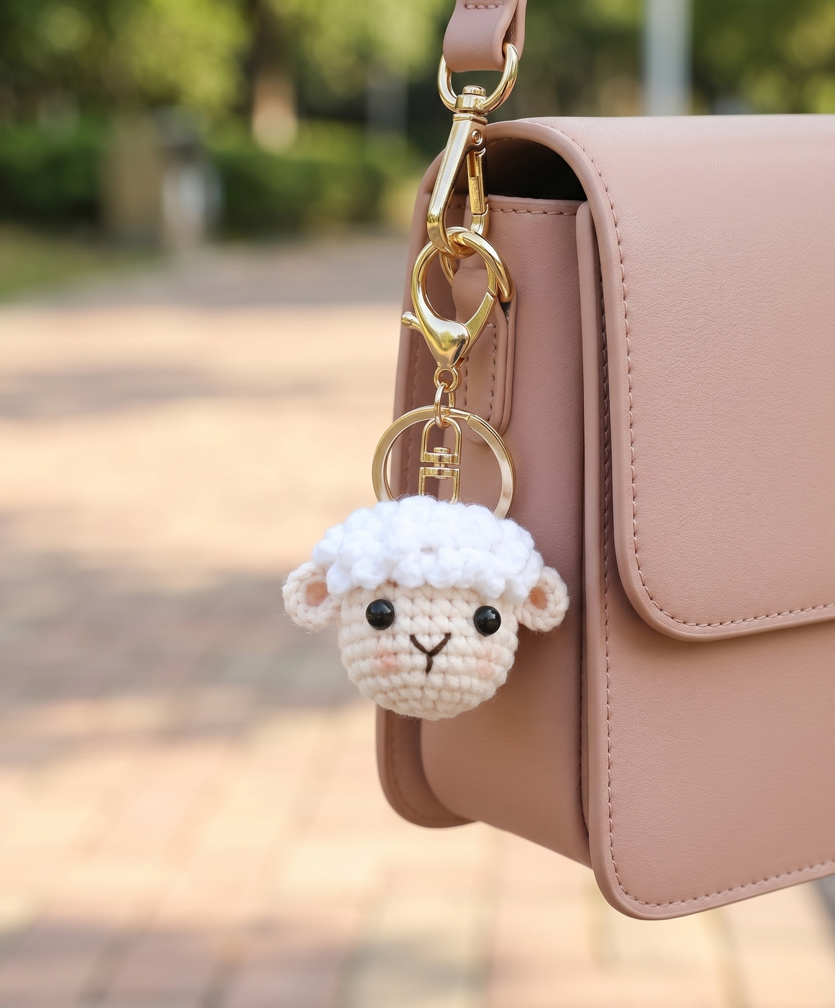 Crochet sheep keyring suitable as bag charm