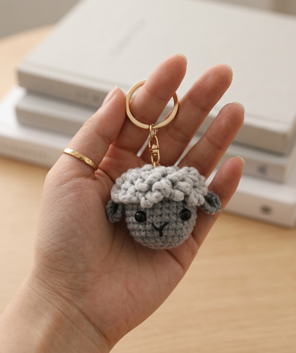 Handmade crochet sheep keyring second colour option