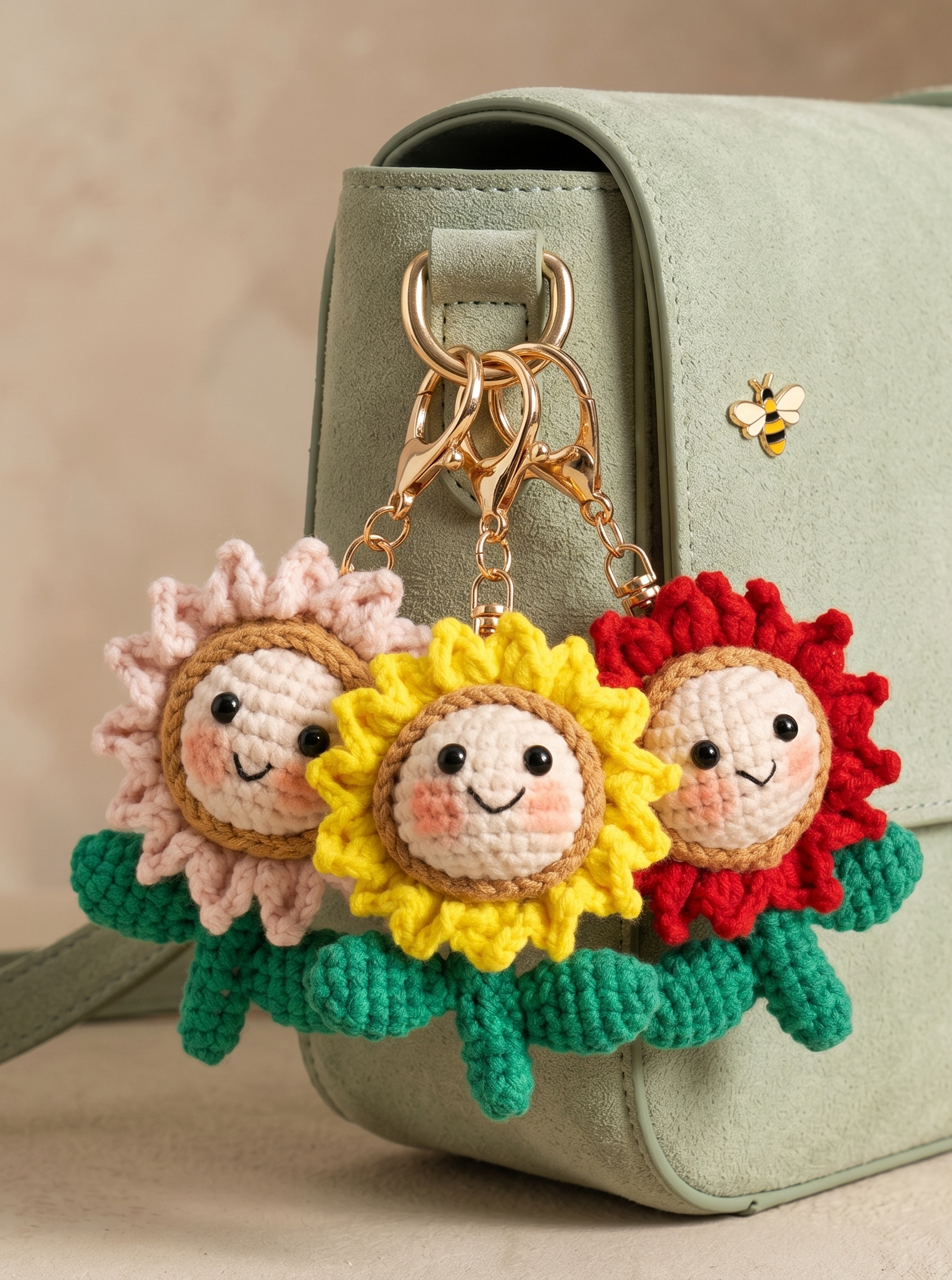 Crochet Cactus Flower Keyring