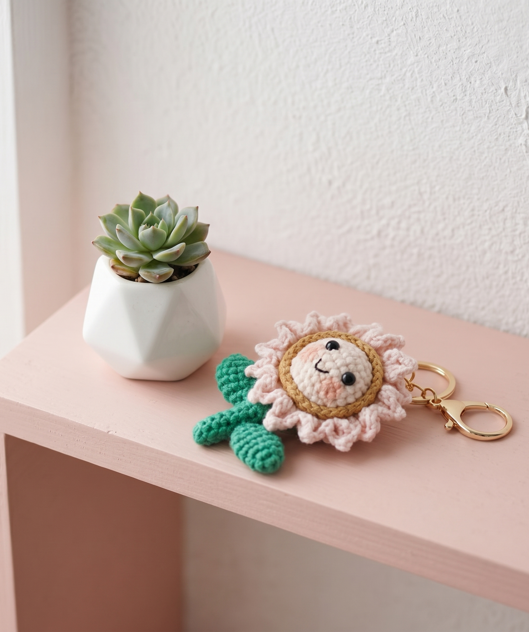Crochet Cactus Flower Keyring