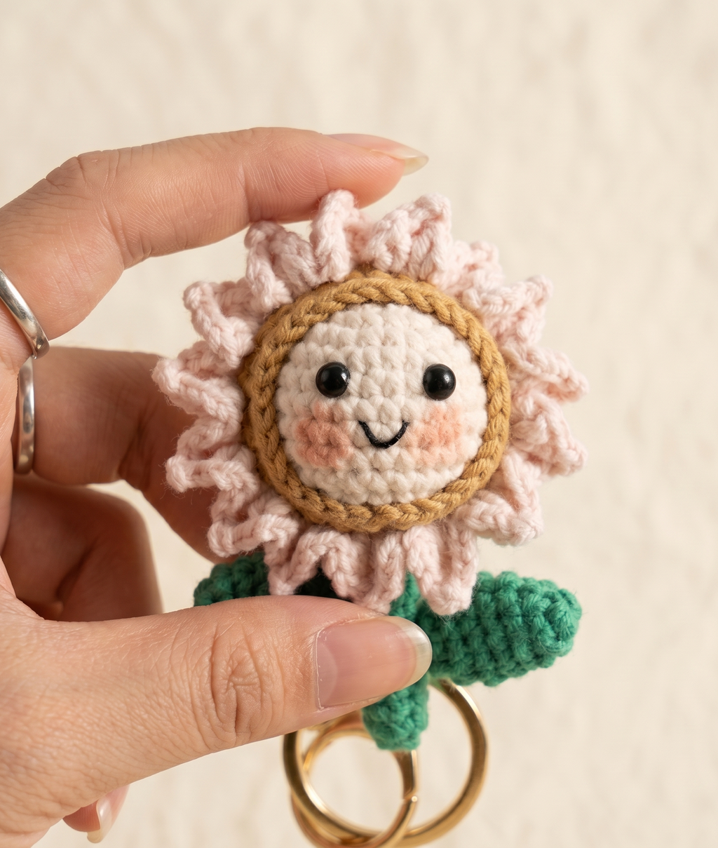 Crochet cactus flower keyring suitable as bag charm