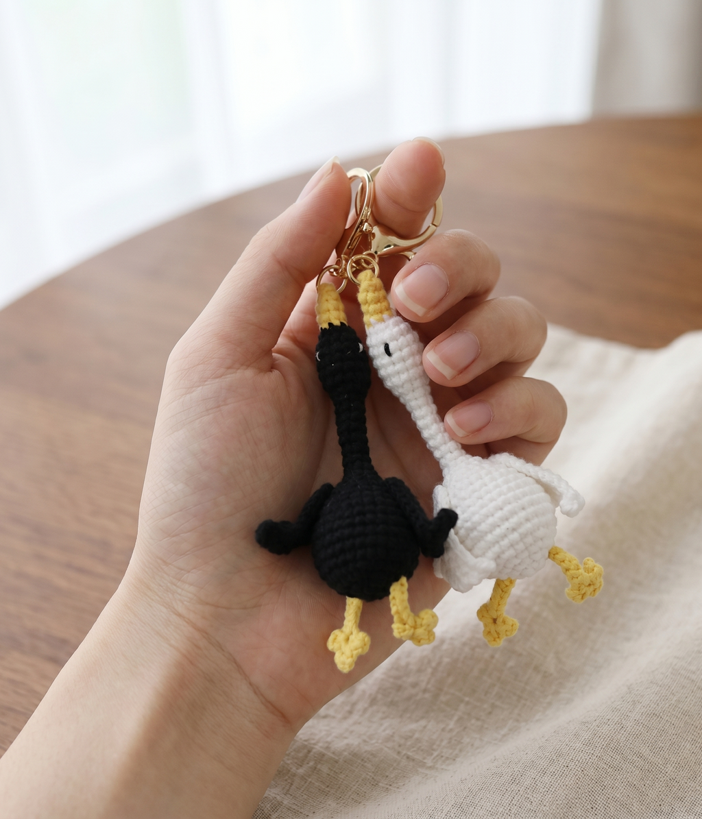 Handmade crochet goose keyring in soft yarn