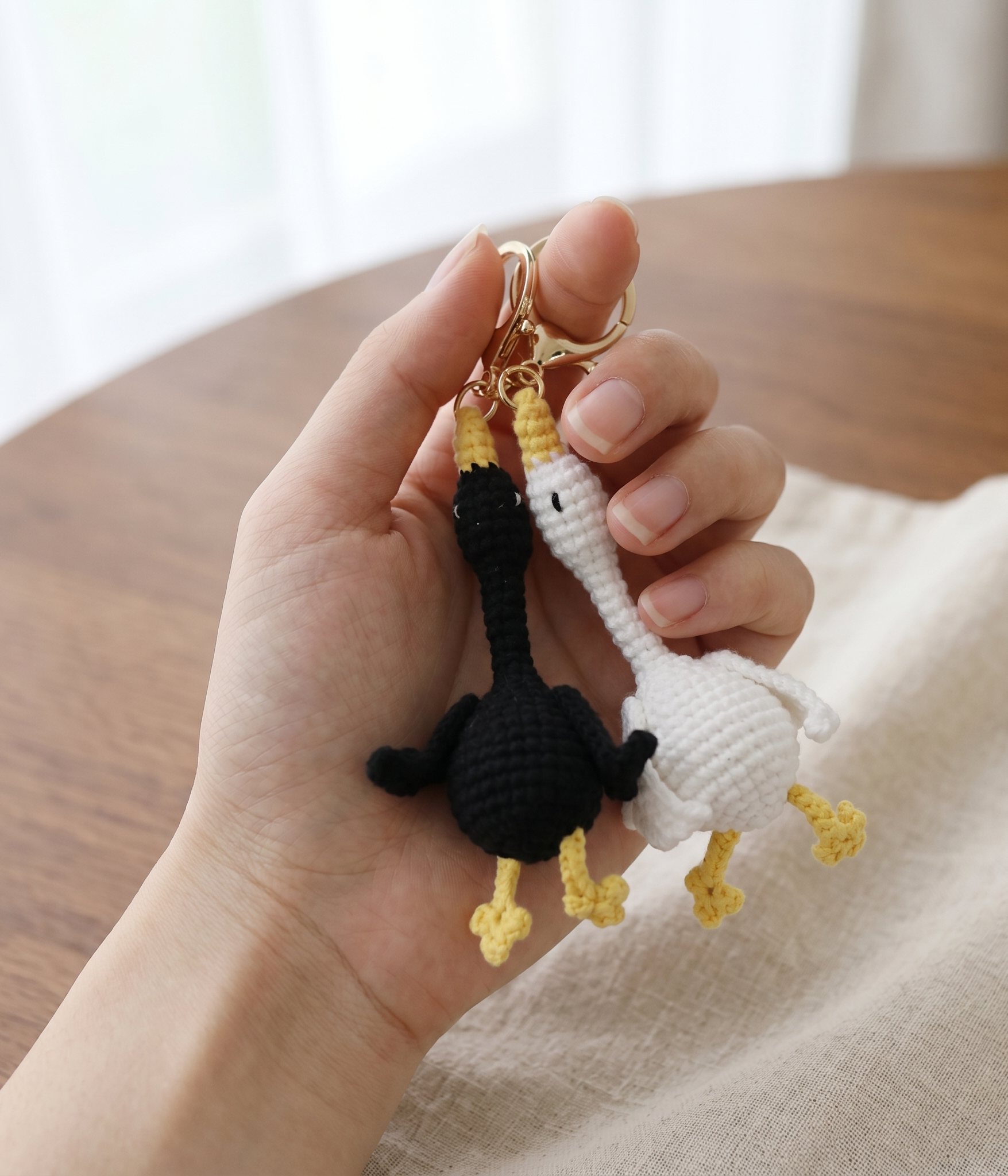 Handmade crochet goose keyring in soft yarn