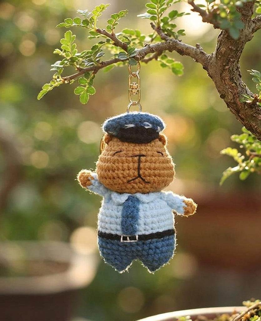 Crochet Capybara Police Officer Keyring
