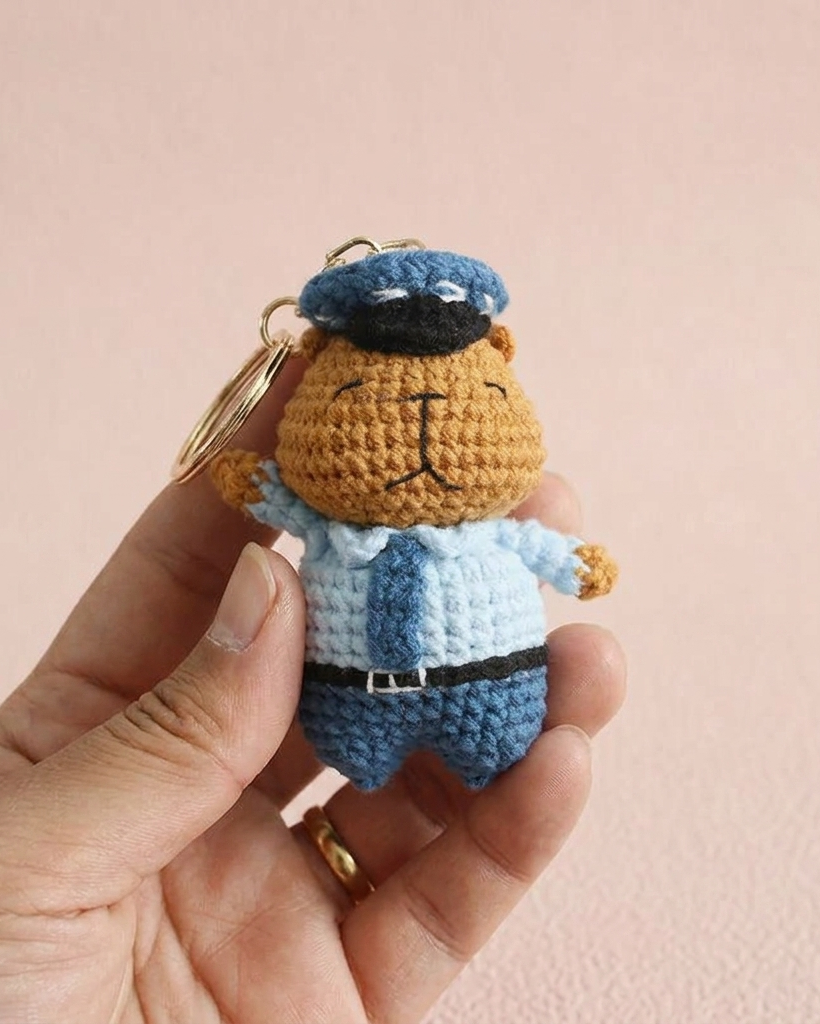 Crochet Capybara Police Officer Keyring