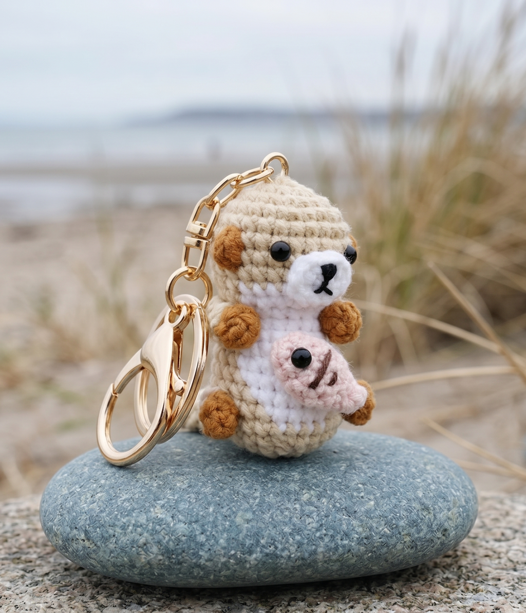 Crochet sea otter keyring suitable as bag charm