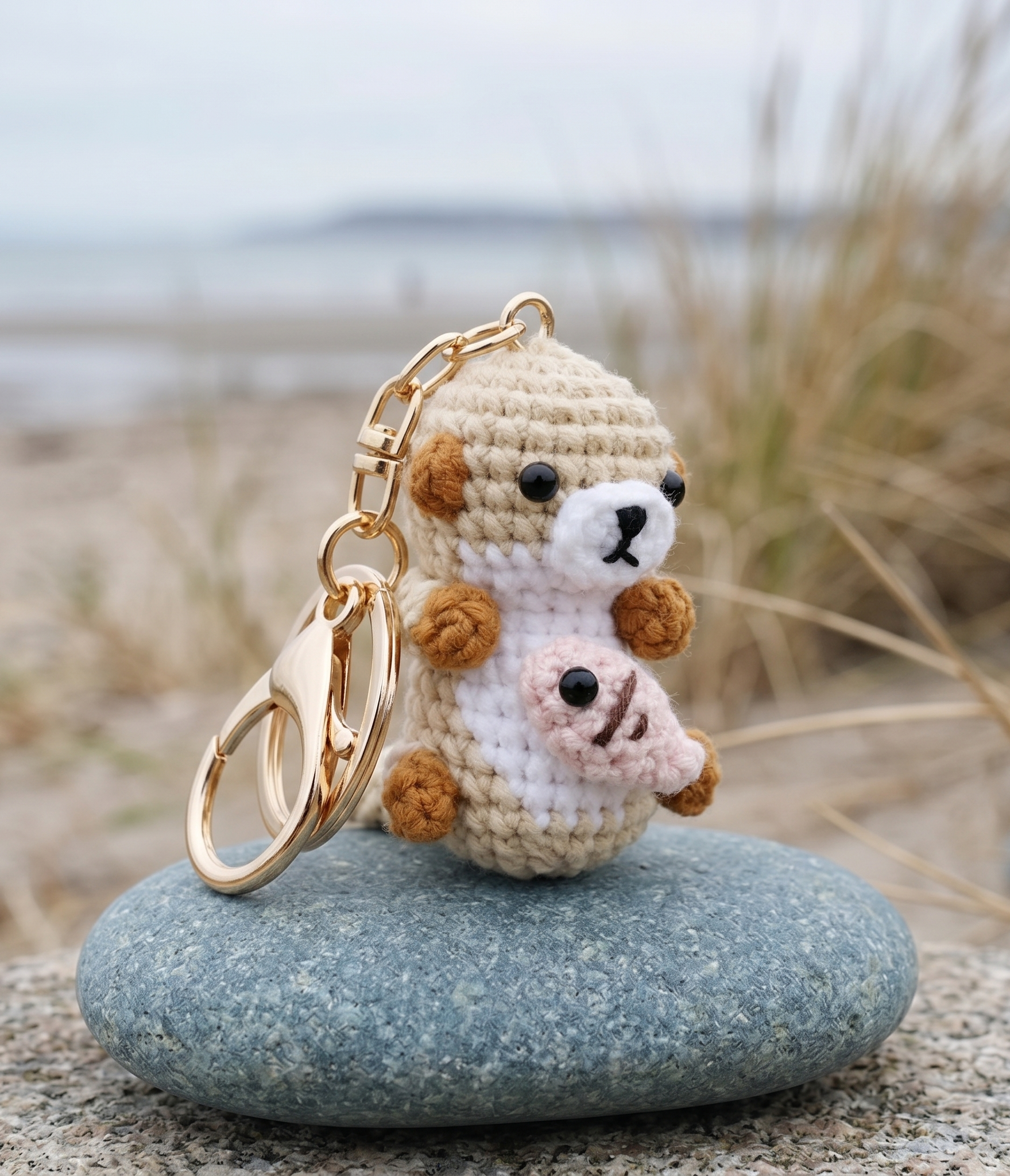 Crochet sea otter keyring suitable as bag charm