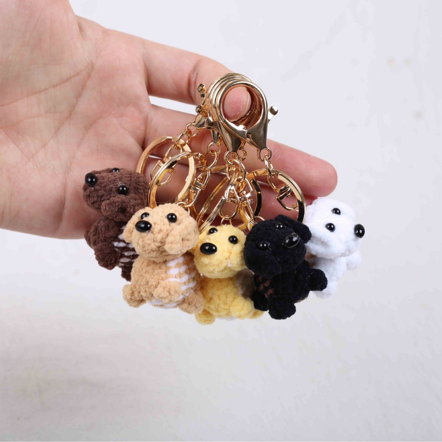 Handmade crochet puppy keyring in soft yarn