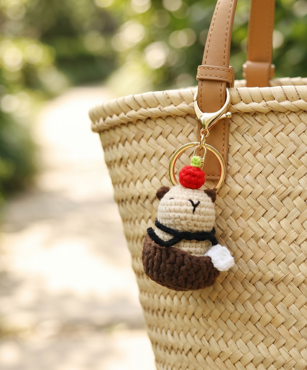 Handmade crochet capybara keyring fourth colour option