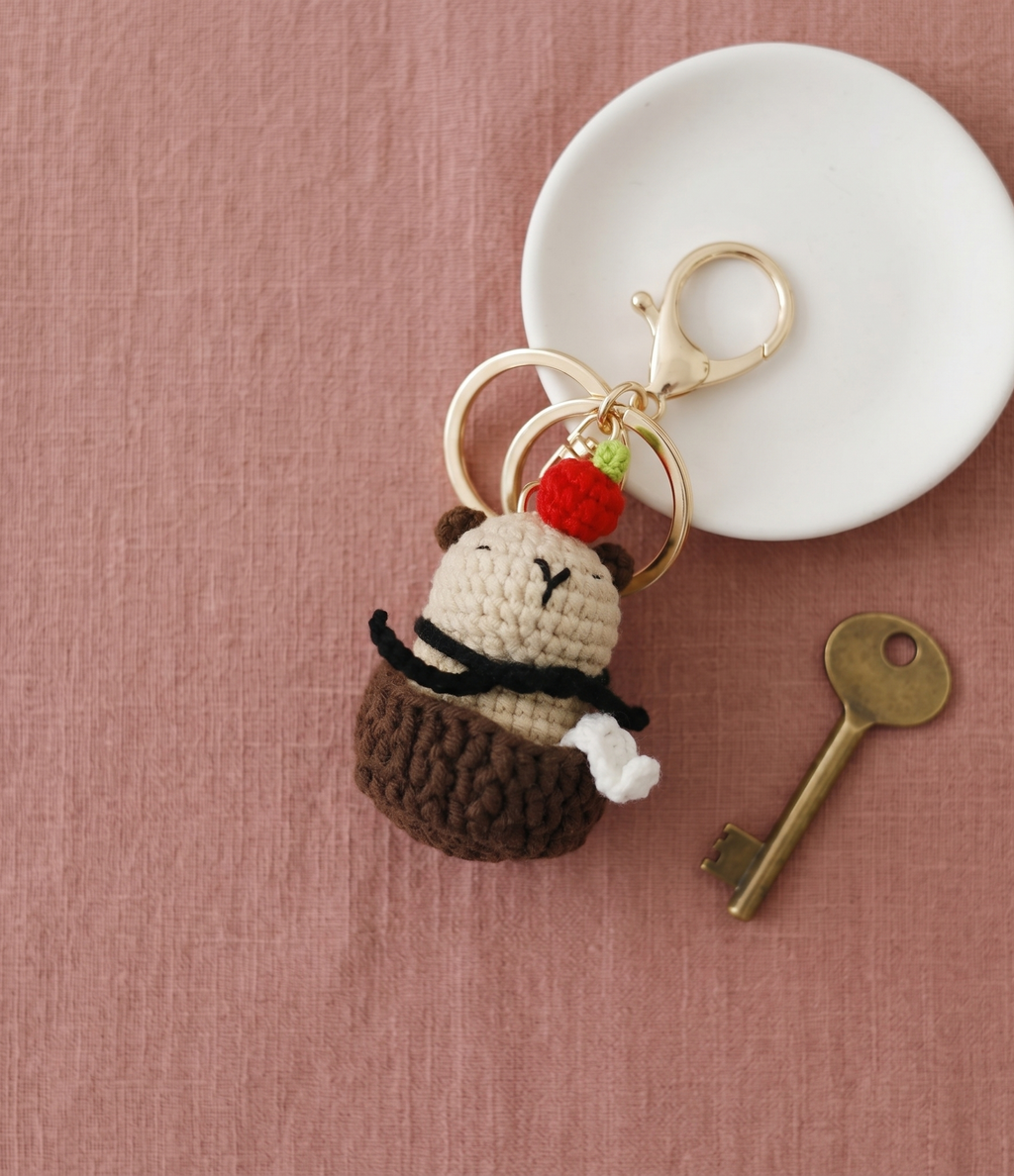 Crochet capybara keyring colour options