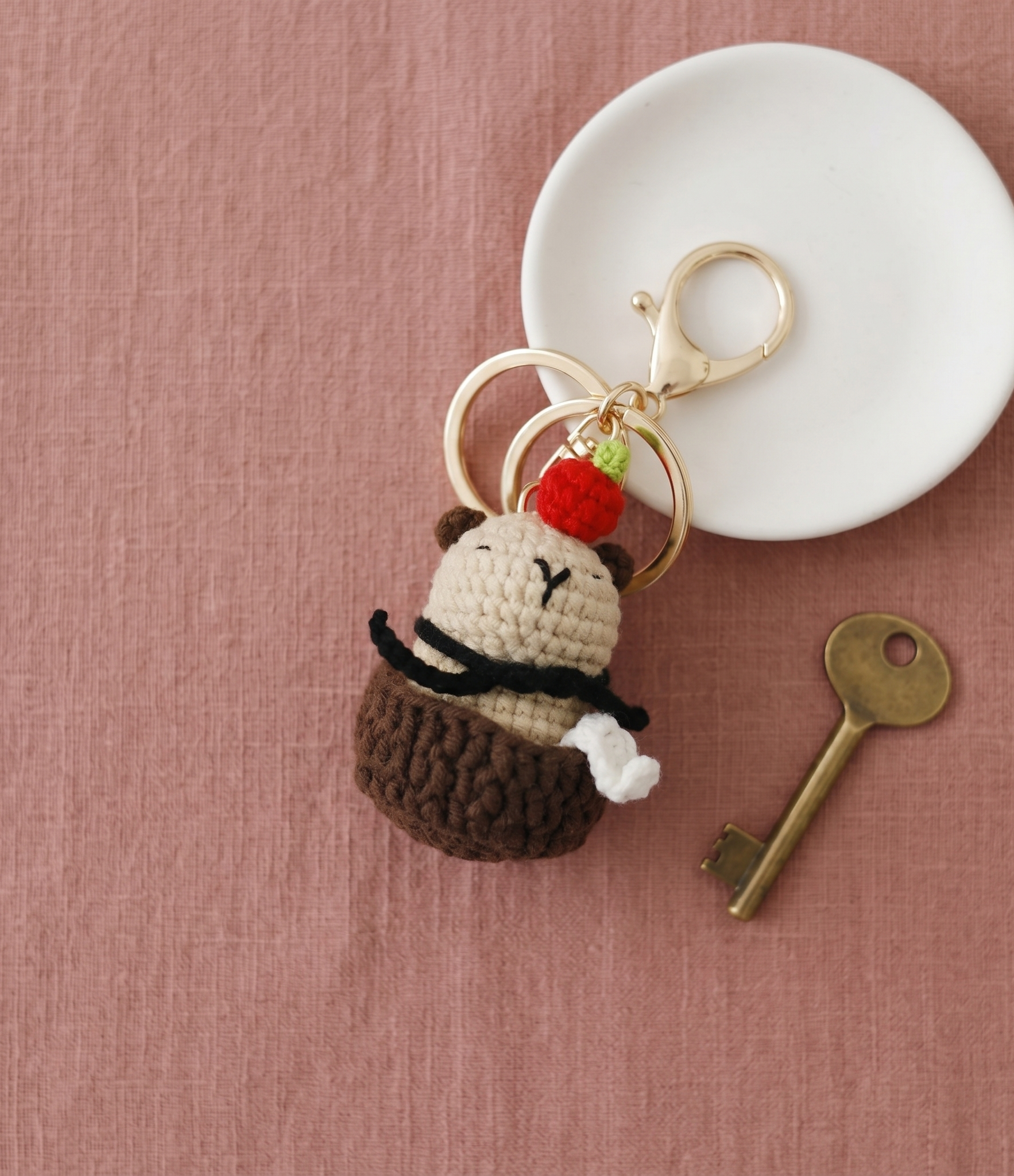 Crochet capybara keyring colour options