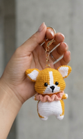 Handmade crochet corgi keyring in soft yarn
