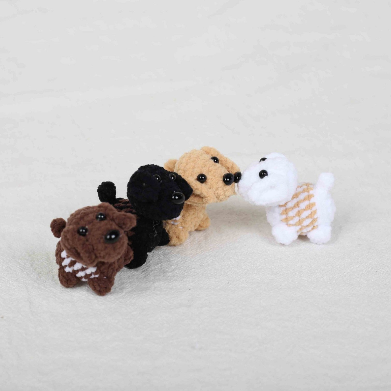 Handmade crochet dog keyring close-up detail