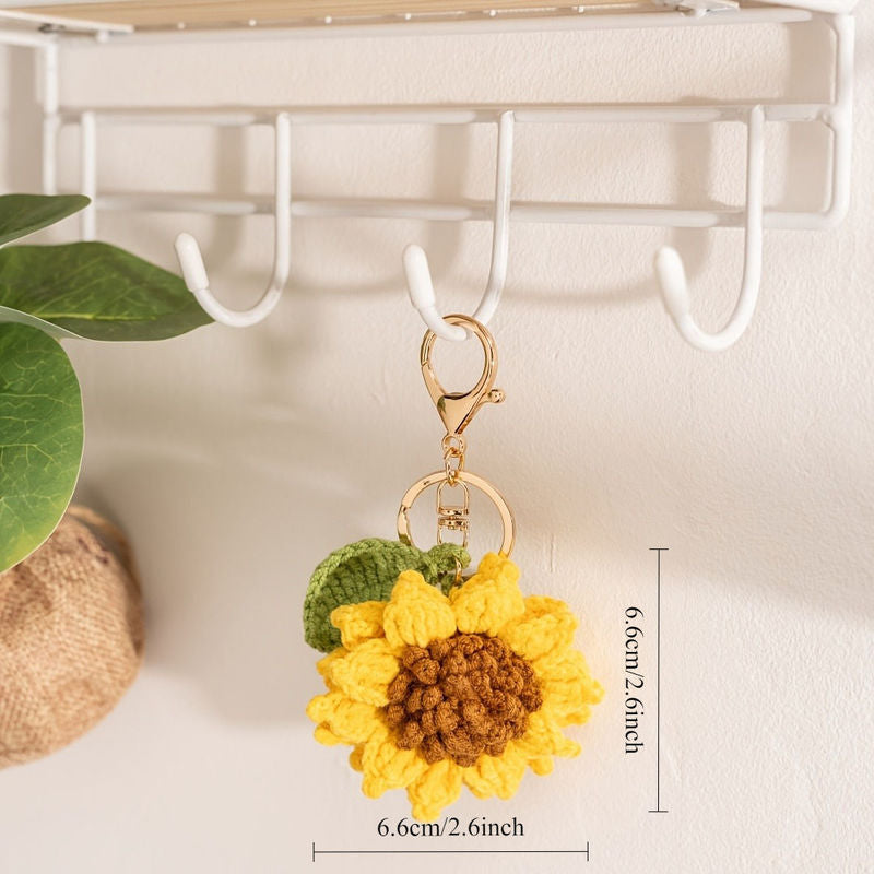 Crochet sunflower keyring suitable as bag charm