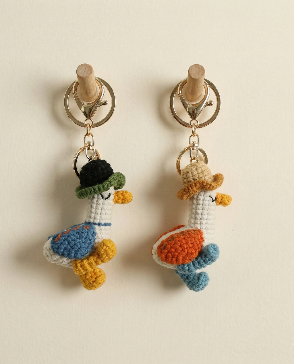 Handmade crochet duck keyring in yellow yarn