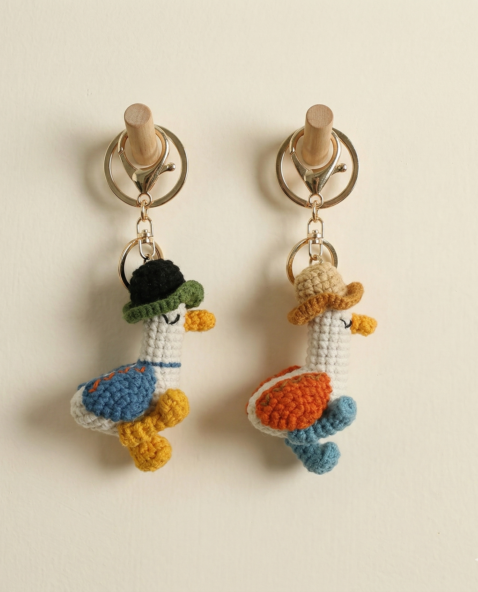 Handmade crochet duck keyring in yellow yarn
