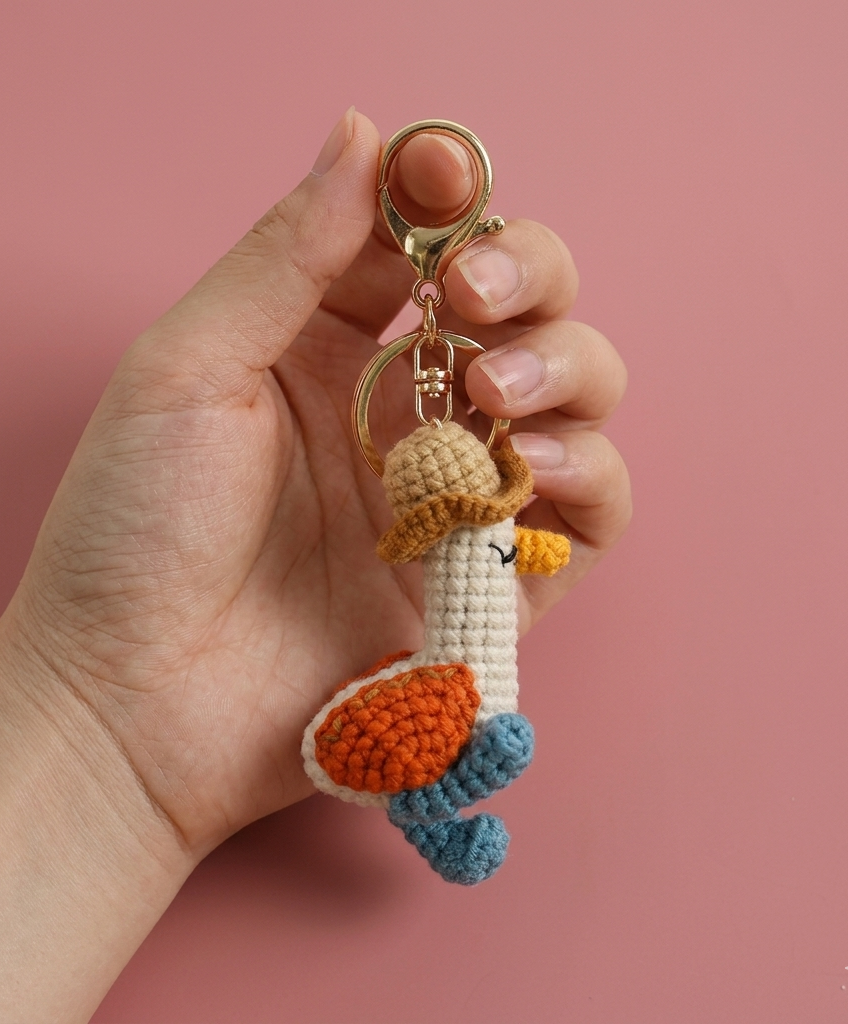 Crochet duck keyring suitable as bag charm