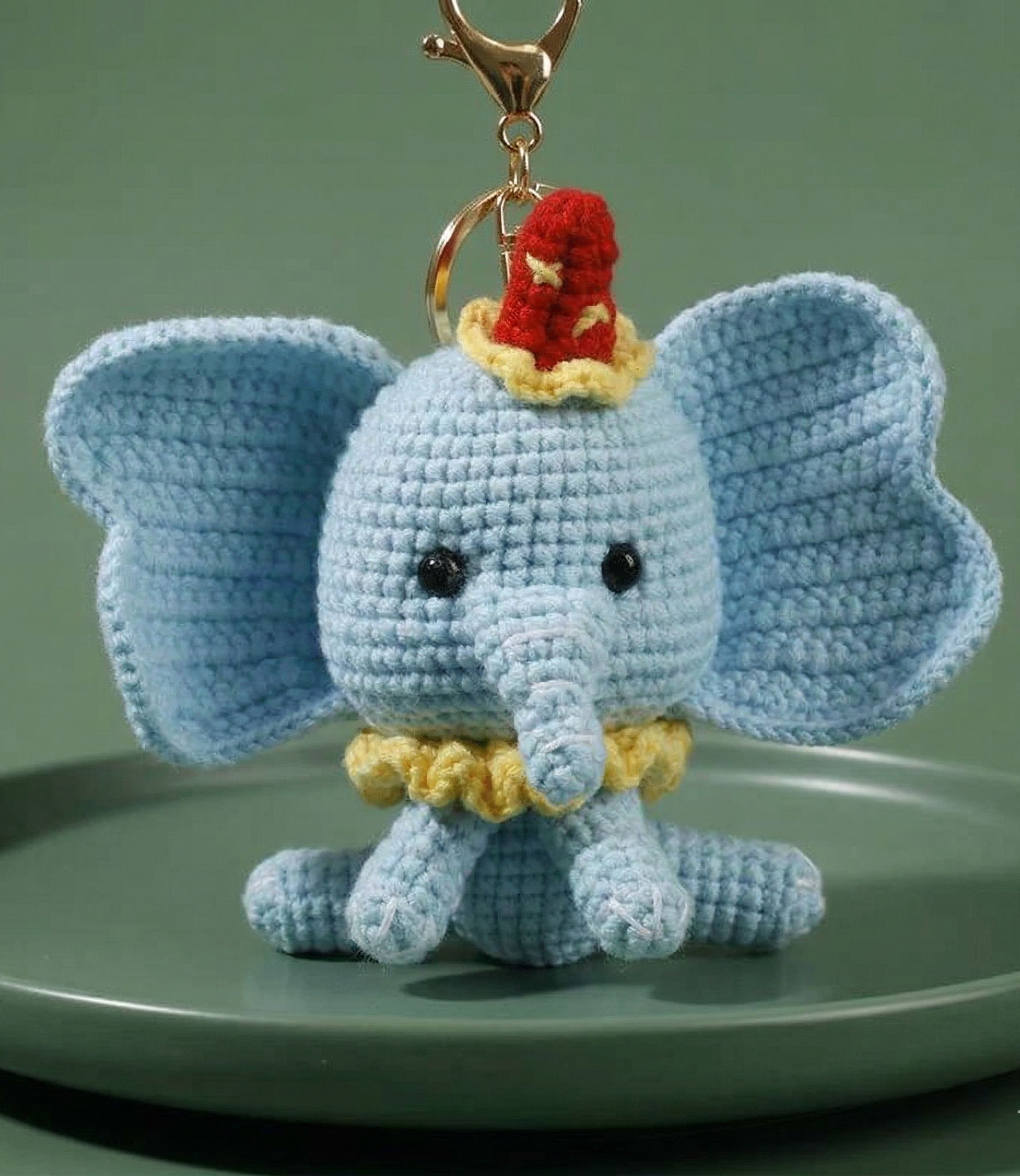 Crochet elephant keyring close-up showing ear detail