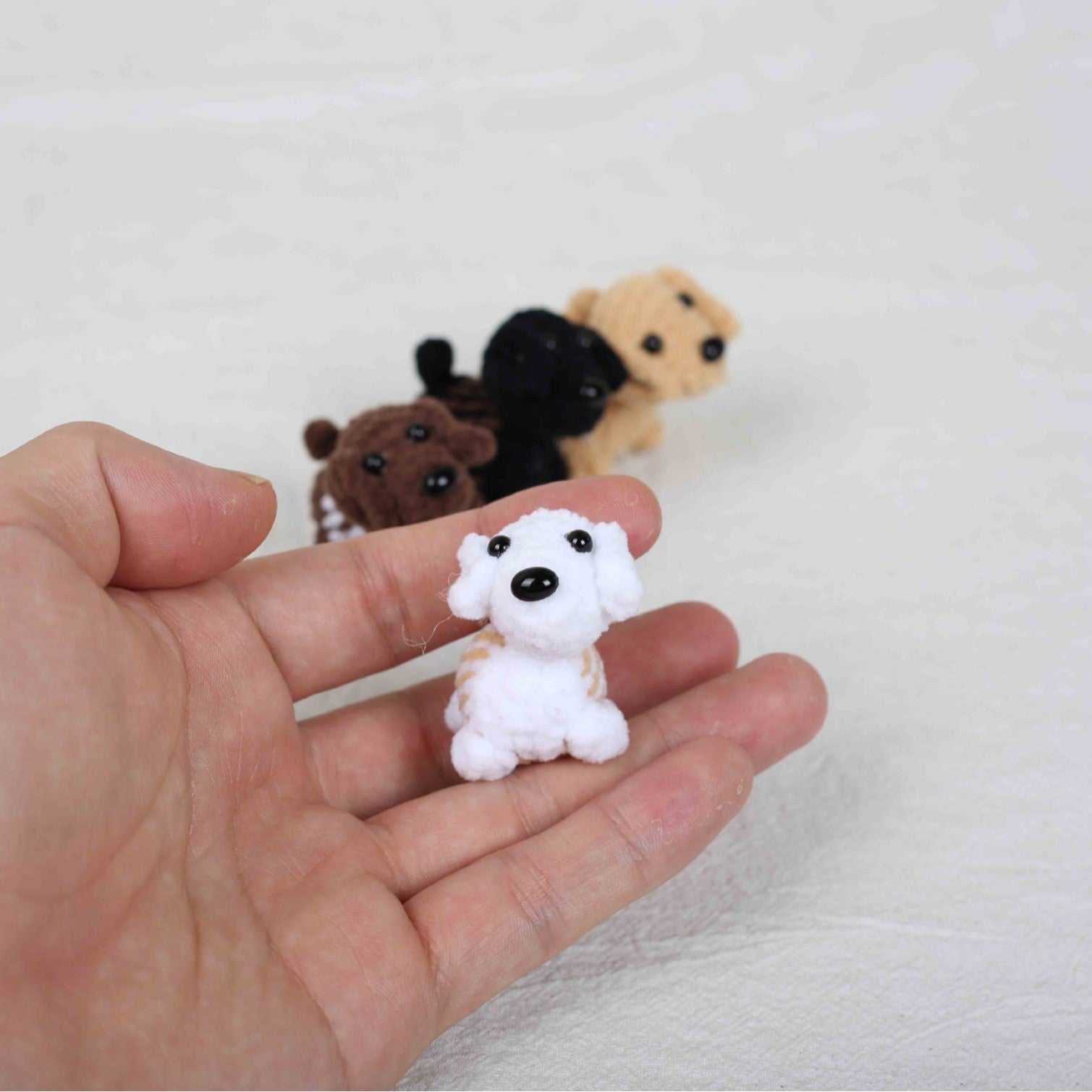 Crochet puppy keyring colour options