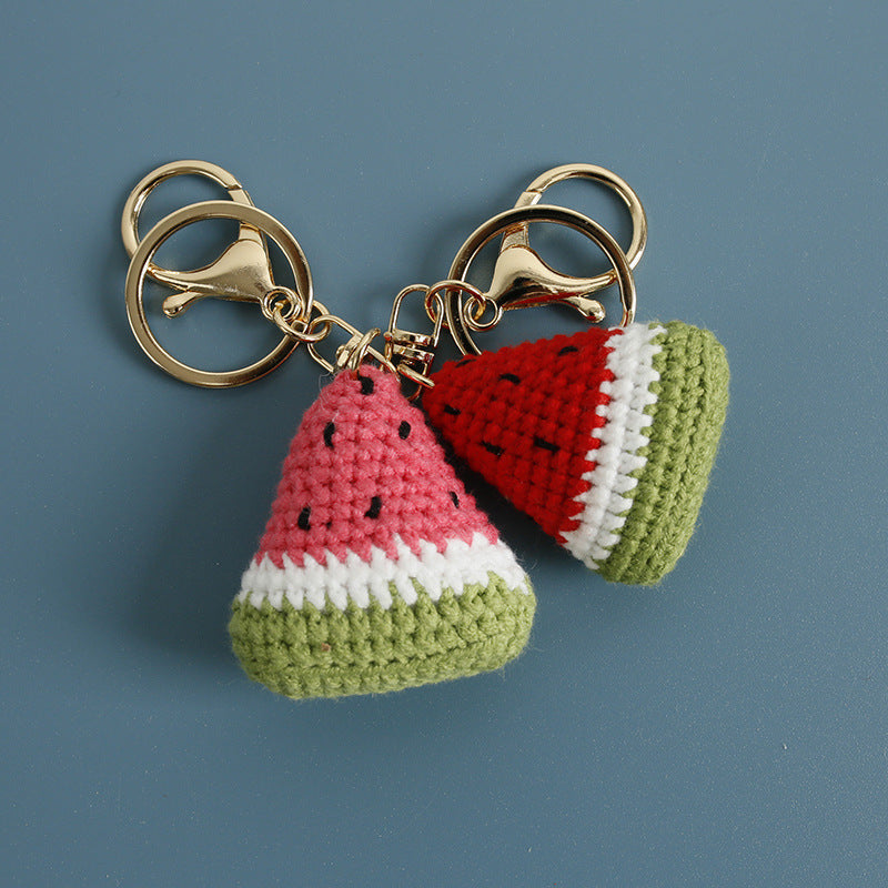 Crochet watermelon keyring close-up texture