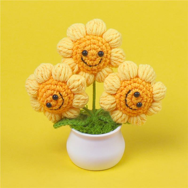Crochet Smiley Sunflower Plant Pot