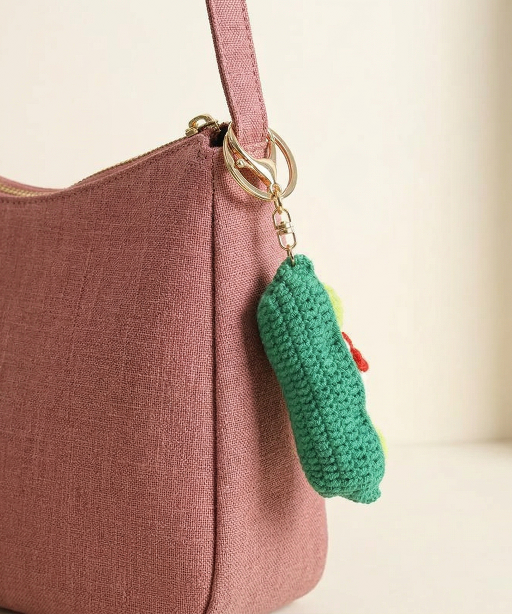 Crochet Pea Pod Keyring