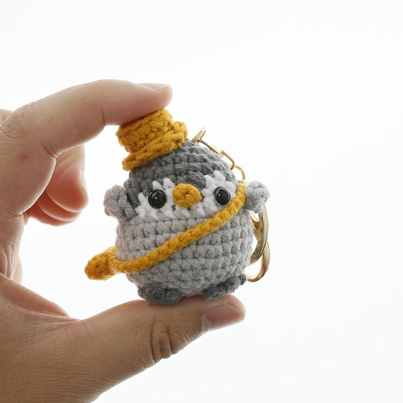 Large handmade crochet penguin keyring in soft yarn