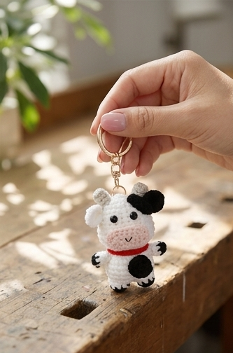 Crochet cow keyring suitable as bag charm