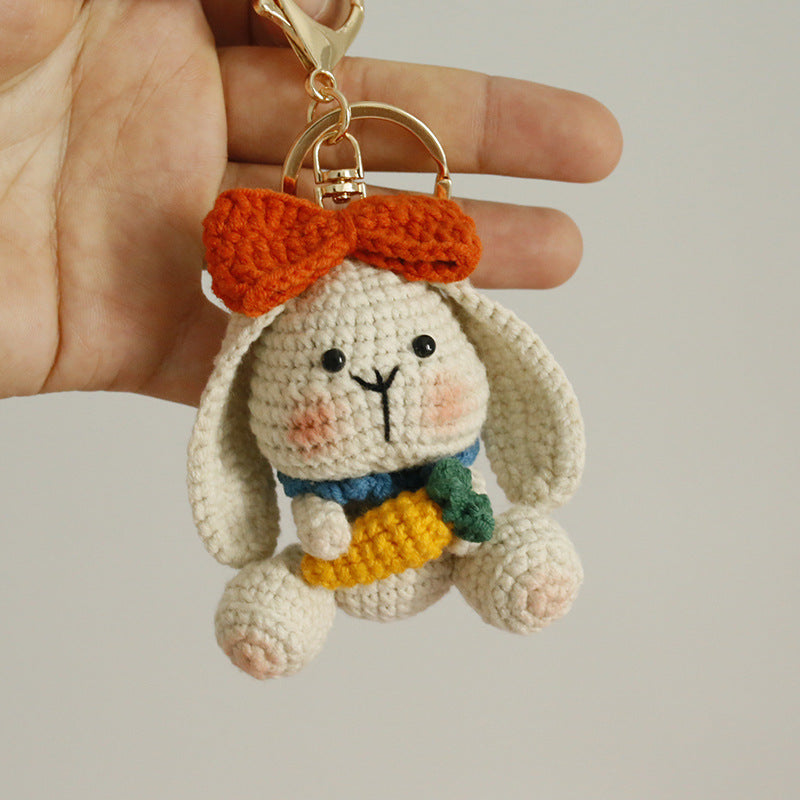 Handmade crochet bunny keyring with long ears in soft yarn