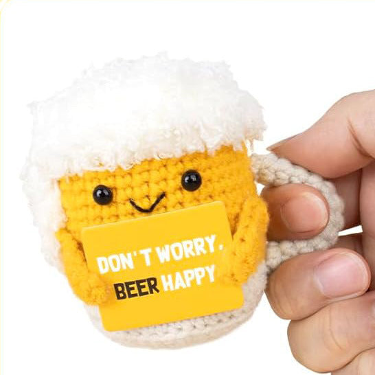 Handmade crochet beer mug plushie in soft yarn