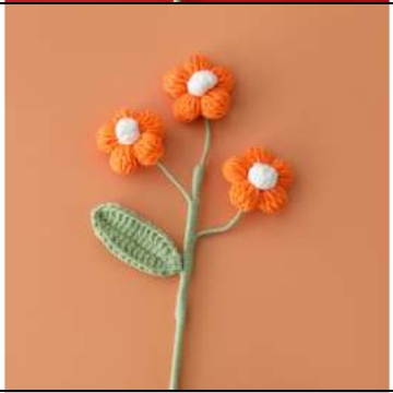 Crochet hibiscus stem showing petal spread in soft yarn