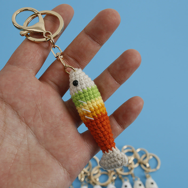 Handmade crochet fish keyring in soft yarn