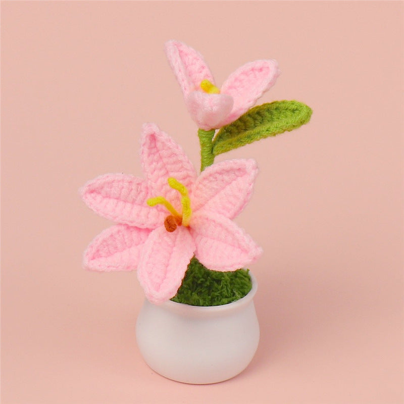 Crochet multi-head lily plant pot on display