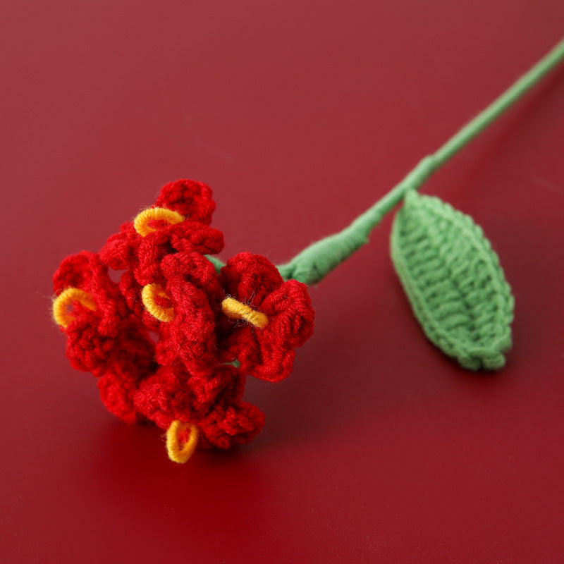 Handmade crochet forget-me-not stem in solid colour yarn