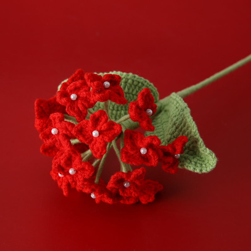 Crochet hydrangea stem showing clustered petal detail