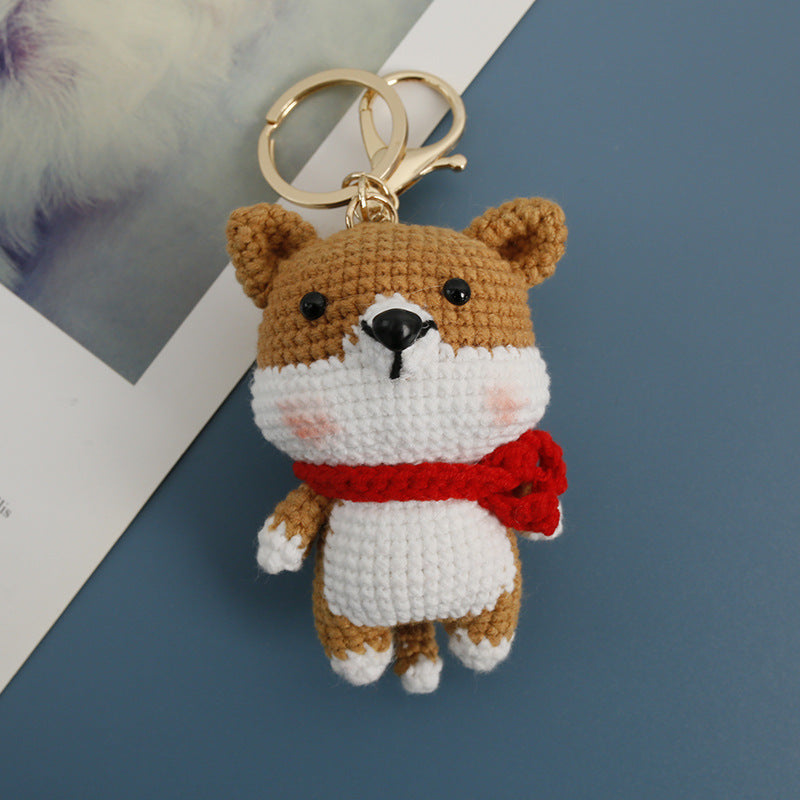 Crochet corgi keyring with scarf close-up showing scarf detail