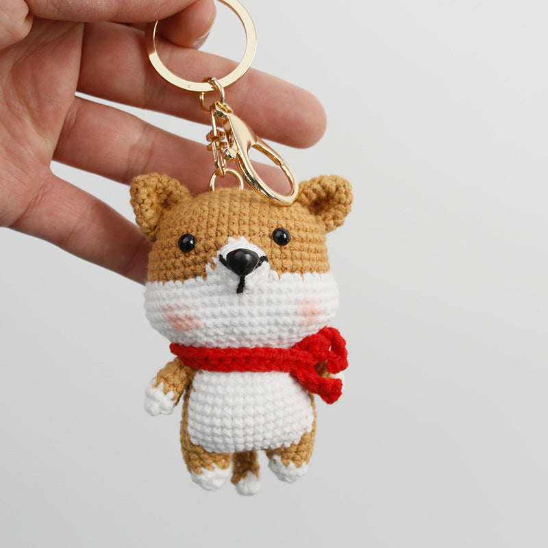 Handmade crochet corgi keyring with scarf in soft yarn