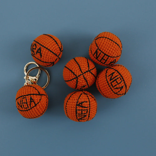 Crochet basketball keyring close-up detail