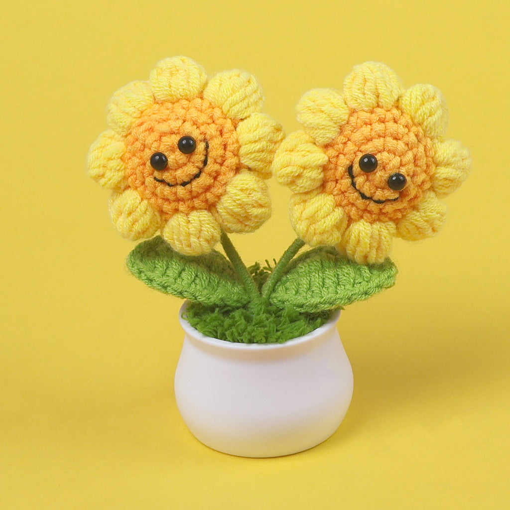 Crochet Smiley Sunflower Plant Pot