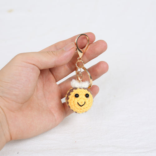 Handmade crochet bee keyring in soft yarn