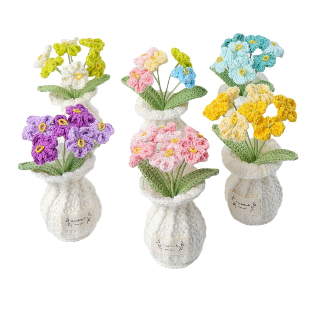 Crochet forget-me-not medium pot showing clustered blue flowers