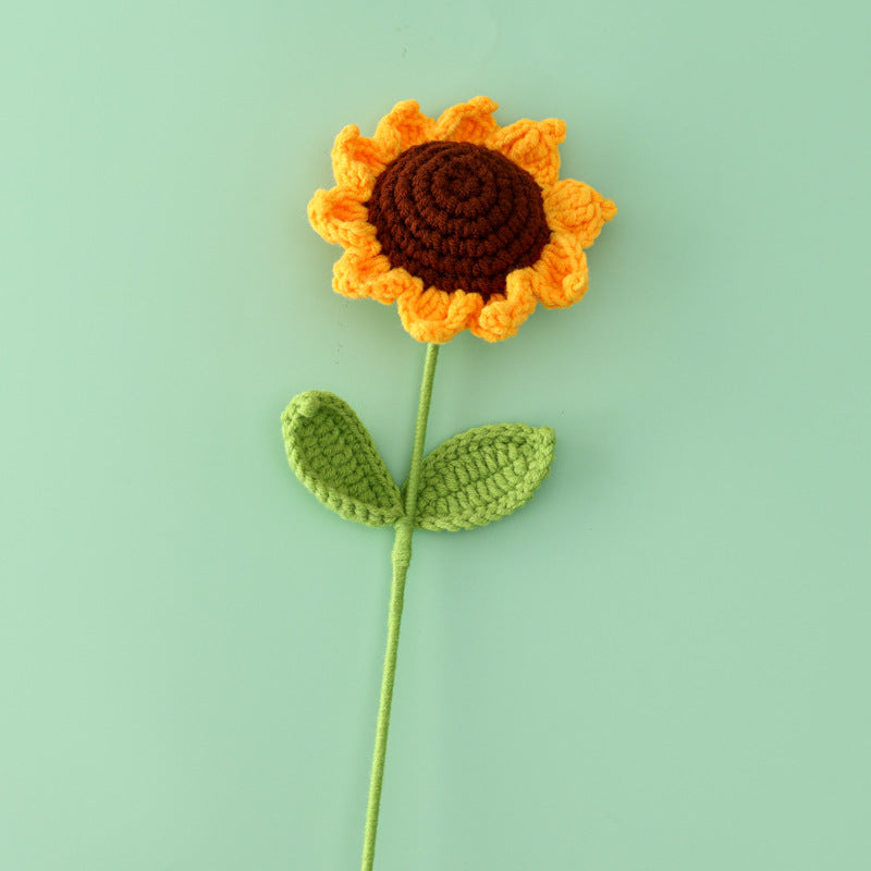 Handmade crochet sunflower stem with bold yellow petals