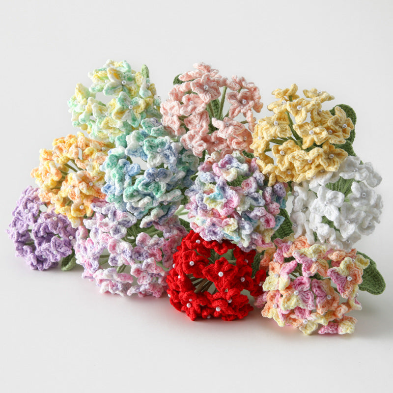 Handmade crochet hydrangea stem with full clustered bloom