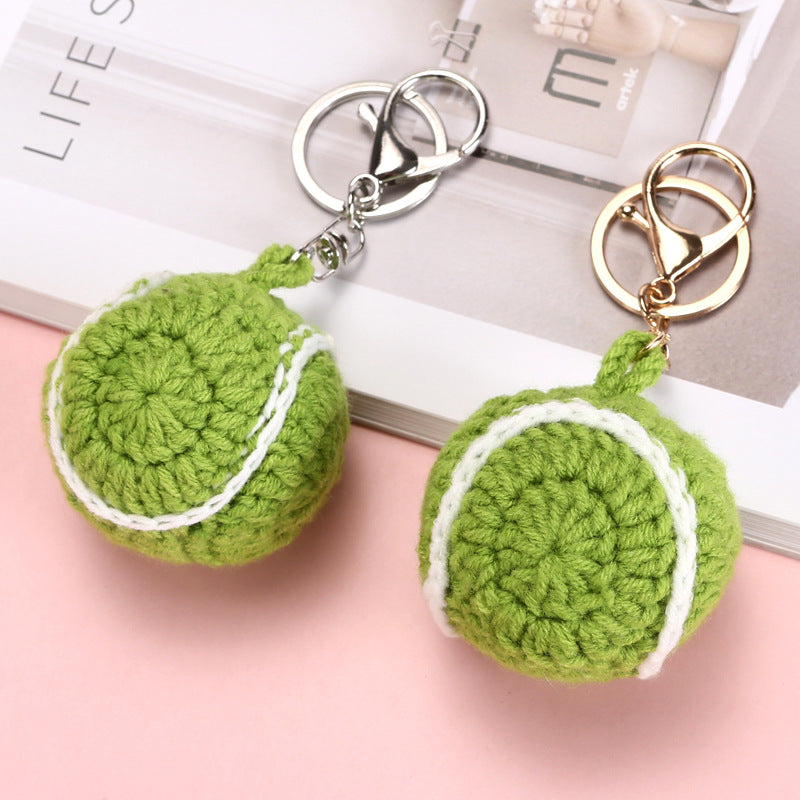 Crochet tennis ball keyring suitable as bag charm