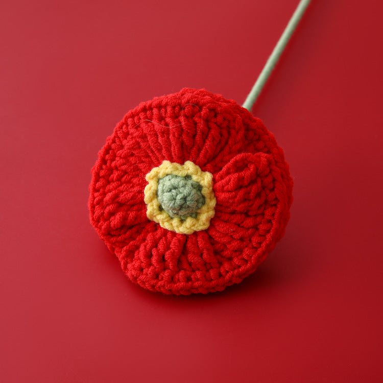 Small handmade crochet poppy stem with fine petals