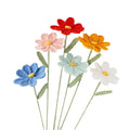 Handmade crochet cosmos stem with fine petals in soft yarn
