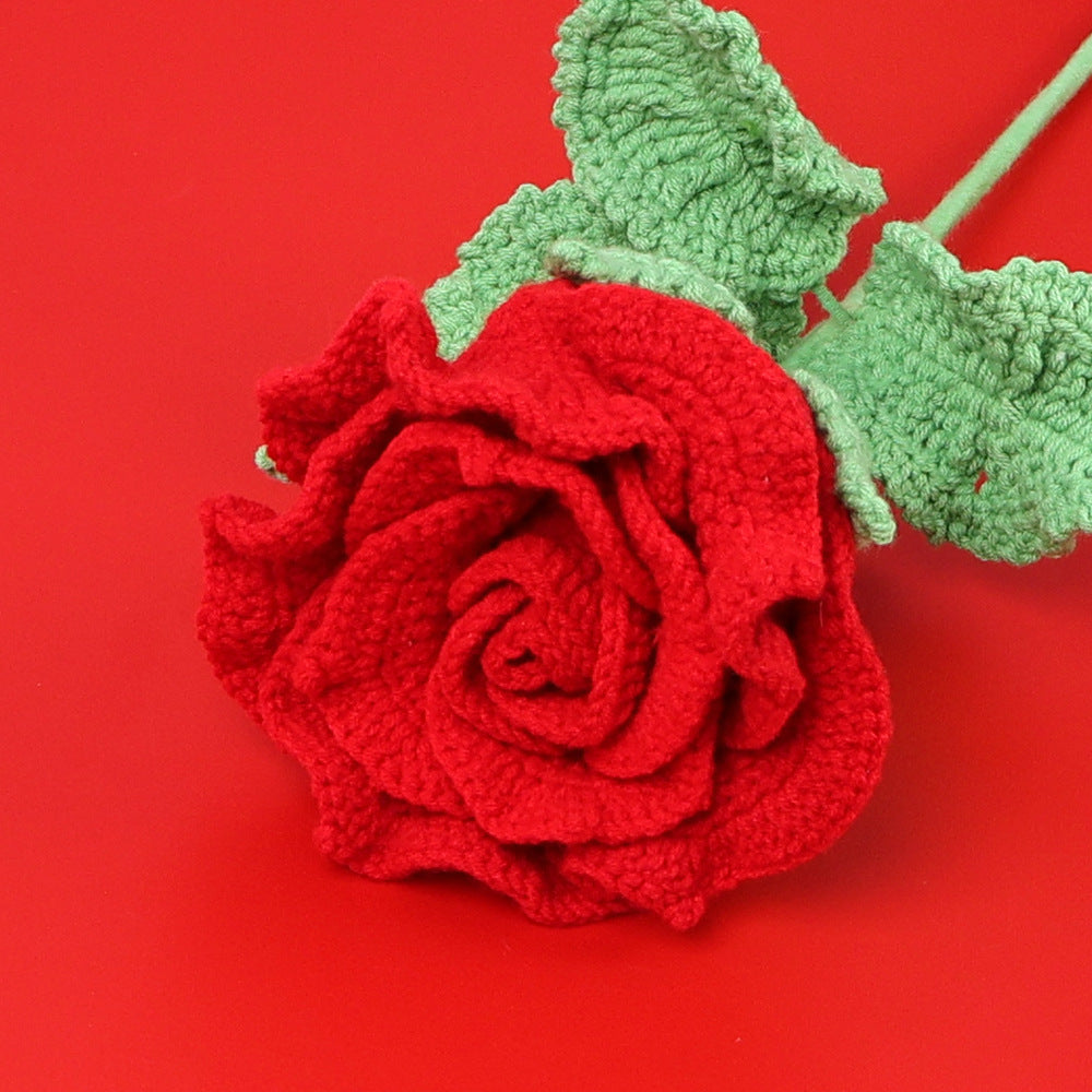 Large handmade crochet rose stem with generous full bloom