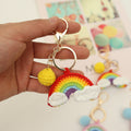 Handmade crochet rainbow keyring in multicolour yarn