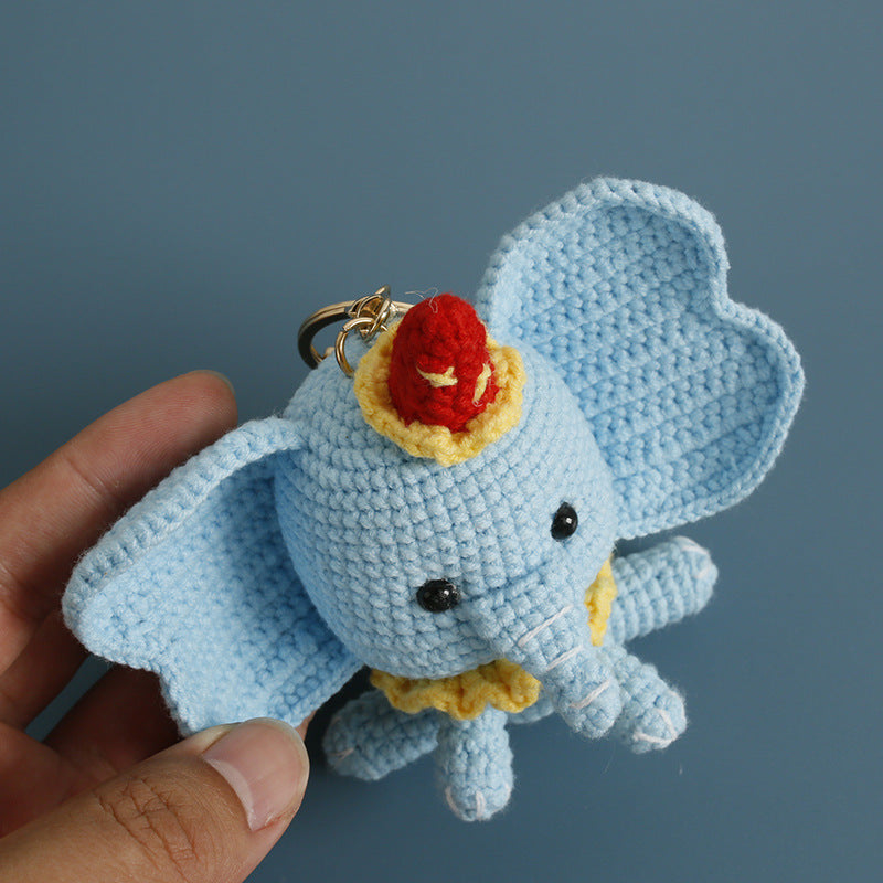 Crochet elephant keyring front view