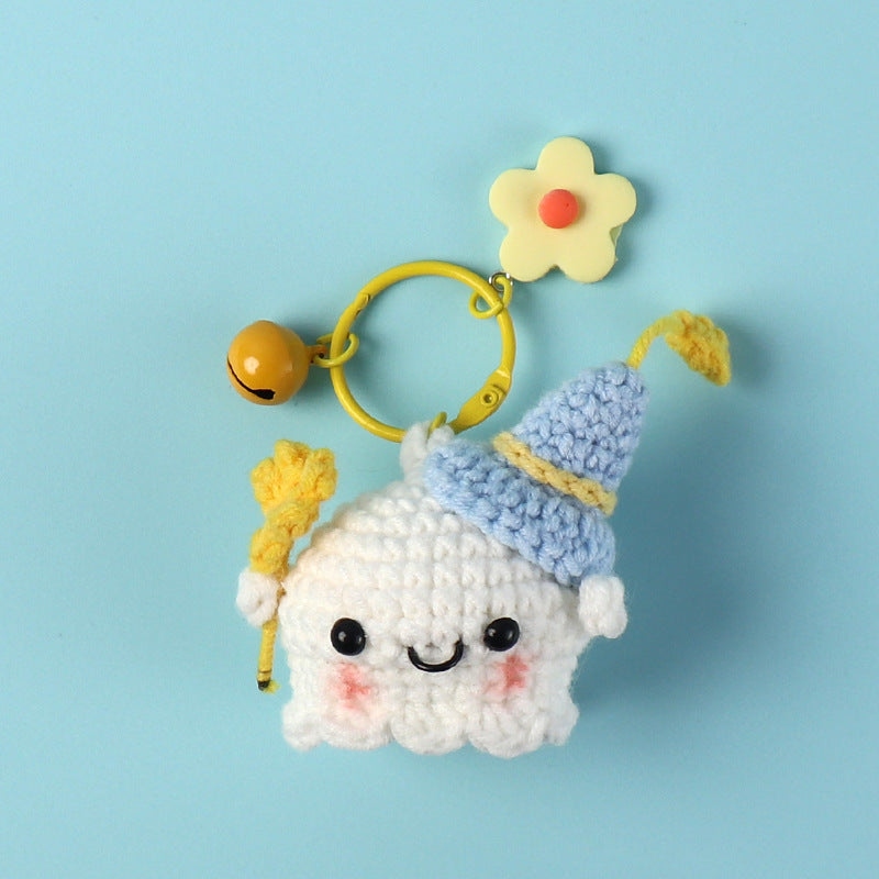 Crochet moody ghost keyring suitable as Halloween bag charm